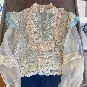 LACE ONE OF A KIND 80s BLOUSE - Romantic Victorian 1980s hand dyed lace